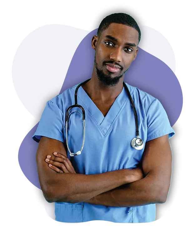 Male nurse in blue scrubs