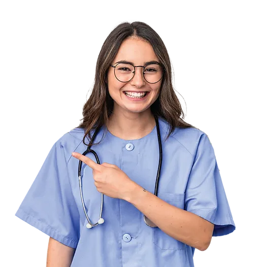 Healthcare professional in blue scrubs