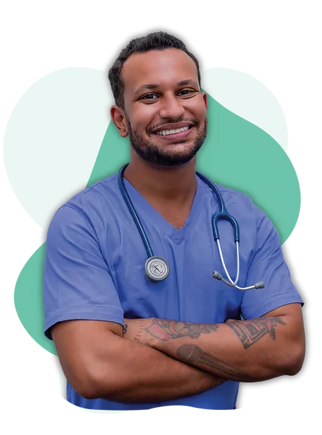 Male nurse in blue scrubs